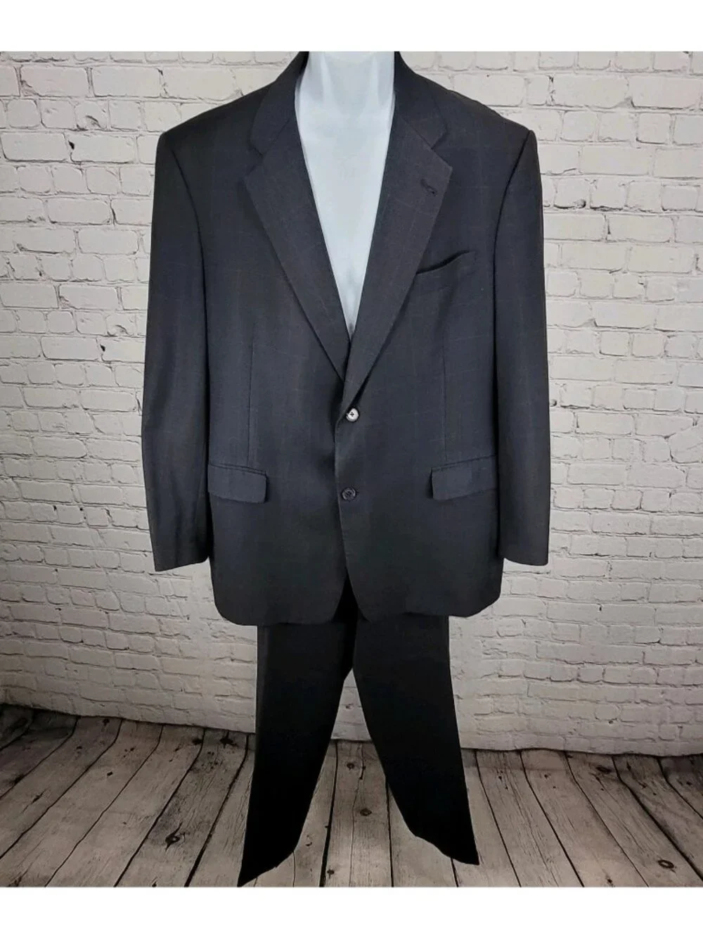 Daniel Cremieux Navy 100% Wool Check Full Suit Set Jacket 44R Pants 37x29 USA